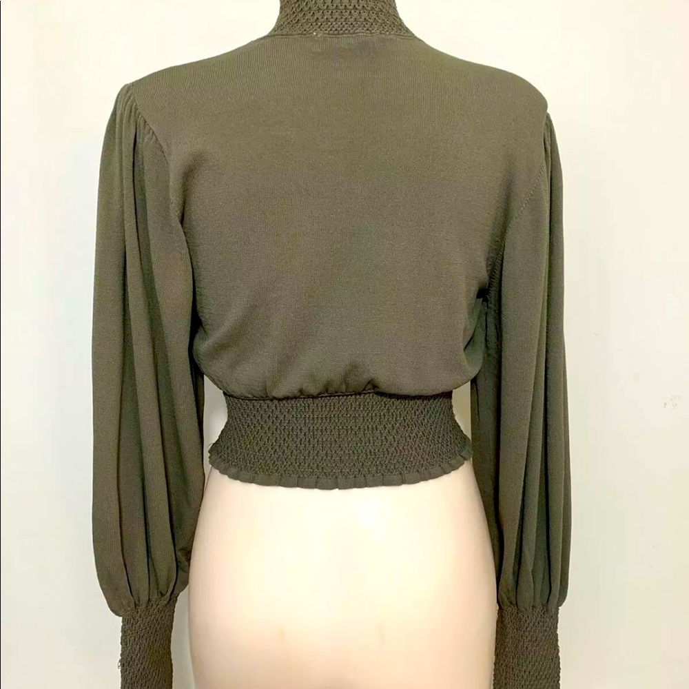 ZARA KHAKI Ribbed Puff Sleeve Sweater HIGH Neck